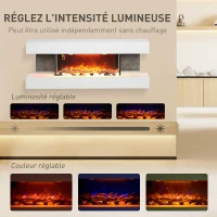 HOMCOM Cheminée électrique 120 cm murale, cadre en verre, effet de flamme LED réglable, télécommande, 2000W(m-4)