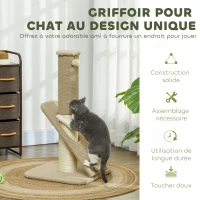 PawHut Poteau à griffer pour chat, 84 cm, griffoir pour chat, en sisal, avec balle de jouet, marron clair et crème(m-4)