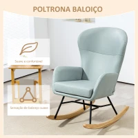 HOMCOM Poltrona Baloiço Estofada em Veludo com Assento Acolchoado Apoio para os Braços e Pés de Madeira de Faia 65x87x102 cm Verde Claro(m-4)