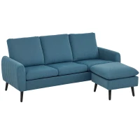 HOMCOM 3 Seater Sofa with Ottoman, 196cm Corduroy L-shaped Sofa Couch with Scatter Back, Reversible Chaise Lounge for Living Room, Home Office, Small Spaces, Blue(m-11)