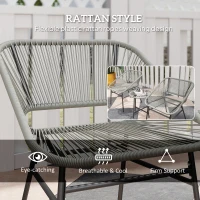 Outsunny 3 Pieces Rattan Bistro Set, Wicker Small Garden Table and Chairs Set with Cushions and Glass Top Coffee Table, Bistro Garden Furniture Set for Outdoor, Patio, Balcony, Light Grey(m-5)