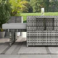 Outsunny Rattan Sun Lounger w/ Storage Tea Table & Footstools, Grey(m-8)