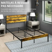 HOMCOM Cadre de lit double en acier avec sommier et tête de lit compatible matelas 140 x 200 cm, style industriel(m-6)