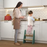 AIYAPLAY Marche pied enfant marchepied enfants 2 marches pour enfants 3 à 8 ans en bois charge max. 20 kg vert(m-2)