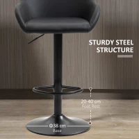 HOMCOM Bar Stools Set of 2, Height Adjustable Swivel Barstools, PU Leather Kitchen Stools with Backs, Armrests and Footrest for Home, Counter and Dining Room, Black(m-7)