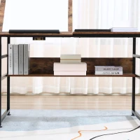 HOMCOM Zeichentisch mit neigbarer Platte Industrie-Design Computertisch - klappbares Plateau, Regal - Spanplatten mit altem Holzdekor und schwarzem Metall(m-4)