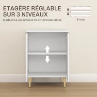 HOMCOM Buffet cuisine meuble de rangement avec 2 portes étagère réglable pieds métalliques surélevés 60 x 40 x 80 cm blanc(m-5)