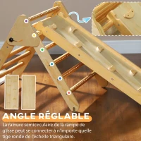 AIYAPLAY Triangle d'escalade, 3 en 1 en bois pour grimper et glisser, charge max. 50 kg, pour 18-48 mois, bois naturel(m-6)
