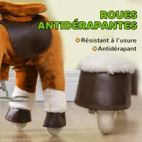 AIYAPLAY Cheval à monter pour enfant cheval à roulettes selle surélevée pour enfants 3-5 ans charge 60 kg 70 x 28 x 70 cm marron(m-6)
