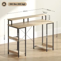 HOMCOM Computertisch 120 cm Schreibtisch mit Aufbewahrung mit LED-Lichtern, Aufbewahrungsregale, Bildschirmhalter, natur(m-3)