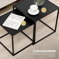 HOMCOM Beistelltisch, Couchtisch, Satztisch, 2er-Set, modernes Design, Stahlrahmen, schwarz, 40 x 40 x 40cm(m-6)