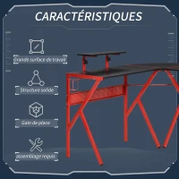HOMCOM Bureau gaming d'angle 125 x 125 cm plateau en fibre de carbone support d'écran porte-gobelet et crochet pour casque(m-7)