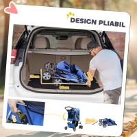 PawHut Cărucior Pliabil pentru Câini până la 10 kg cu Copertină de Ploaie, 75x45x97 cm, Albastru(m-7)