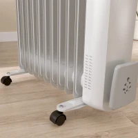 HOMCOM Radiateur bain d'huile 2500W, chauffage électrique silencieux, 3 niveaux de chaleur réglable, roulette, blanc(m-8)