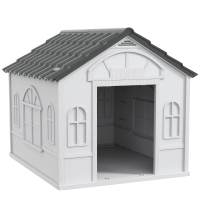 PawHut Casa para Cães 84,2x98,2x82 cm Casa para Cães com Janelas e Teto com Imitação de Telhas Casota para Cães Cinza