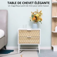 HOMCOM Table de chevet, table d'appoint, avec tiroirs, cadre en acier, pour salon chambre, 45 x 39 x 48 cm, blanc et chêne(m-4)