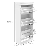 HOMCOM Schuhschrank, 3 Klapptüren 15 Paare, verstellbare Regale, für Eingang, Flur, 54 x 24 x 117,5 cm, weiß(m-3)