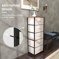 HOMCOM Fabric Chest of Drawers, Industrial Bedroom Dresser with 5 Fabric Drawers, Steel Frame and Wooden Top for Nursery, Living Room, Hallway, Cream White(m-5)