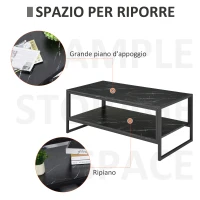 HOMCOM Tavolino da Caffè Nero, Tavolino Effetto Marmo con Ripiano Inferiore, da Soggiorno o Ufficio, Design Moderno, Telaio in Acciaio, 106x50x45cm, Nero(m-4)