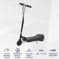 HOMCOM Trottinette électrique pliante pour enfant de +7ans, 120W Vitesse max 12km/h, 74x36x82,5-92,5 cm Noir(m-6)