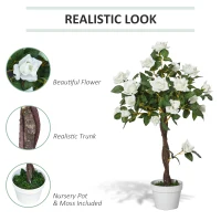 Outsunny Artificial Plants White Rose Floral in Pot, Fake Plants for Home Indoor Decor, 90cm(m-5)