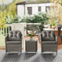 Outsunny Three-Piece Super Padded Rattan Set - Light Grey(m-8)