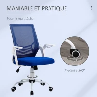 Vinsetto Bürostuhl ergonomischer Bürostuhl aus Mesh mit Lendenstütze, höhenverstellbar, klappbare Armlehnen(m-4)