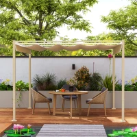 Outsunny Gartenpavillon 3 x 3m mit ausziehbarem Dach und magnetischer Befestigung, Sonnenschutz, UPF30+, Khaki(m-4)