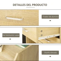 Vinsetto Cajonera de Oficina Mueble Auxiliar para Archivos con 4 Cajones Encimera Superior de Almacenaje 4 Ruedas y 2 Frenos para Estudio Despacho 40x36x65 cm Natural(m-6)