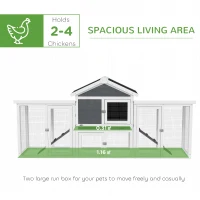 PawHut Large Chicken Coop, Wooden Garden Hen House, Poultry Coops Cages with Run, Nesting Box, Grey(m-4)