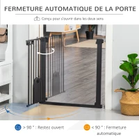 PawHut Barrière de sécurité animaux avec porte fermeture automatique système de double verrouillage, acier noir(m-5)