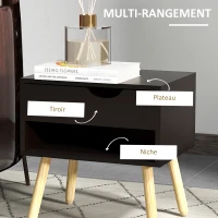 HOMCOM Lot de 2 tables de chevet tables de nuit avec tiroirs pieds en bois massif moderne 50 x 39 x 51 cm noir et bois naturel(m-6)