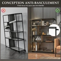 HOMCOM Bibliothèque meuble de rangement étagère à 5 niveaux cadre en acier style industriel - 120L x 30l x 161H cm(m-7)