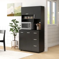 HOMCOM Küchenkommode Mehrzweckschrank 4 Türen 3 Schubladen Regal + große Ablagefläche 89L x 39,5B x 168H cm Schwarz(m-2)