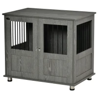 PawHut Cage pour chiens, Niche pour chiens, Maison pour chiens avec serrure, Porte magnétique, Maison pour chiens avec fenêtre, pour chiens de grande taille, 85 x 55 x 75 cm, Gris(m-1)