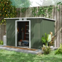Outsunny Abri de Jardin 3,6 m² Remise à Outils avec kit de fondation en Acier galvanisé avec Portes coulissantes Vert clair(m-2)