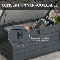 Outsunny Coffre de rangement extérieur 311L, avec vérin à gaz, roulettes et poignée, en acier galvanisé, 120x62x66 cm, gris(m-7)