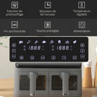 HOMCOM Friteuse à air sans huile Air Fryer double compartiment 8L 2500 W 8 programmes température réglable minuterie gris(m-6)