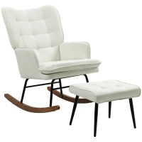 HOMCOM Silla Mecedora con Reposapiés Cojín Acolchado y Reposabrazos Carga 130 kg Crema(m-11)