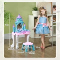 AIYAPLAY Ensemble de coiffeuse pour enfants 18 PCS avec miroir et tabouret, design château avec lumière, musique, sèche-cheveux(m-3)