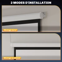 HOMCOM Écran de projection de 84 pouces, écran vidéoprojecteur, 4:3 4K HD, fixation mur ou plafond, 181l x 8P x 138H cm, blanc(m-7)