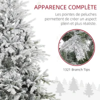 HOMCOM Sapin de Noël artificiel 180 cm arbre de Noël lumineux floqué enneigé avec lumière LED blanc chaud et 1321 pointes(m-6)
