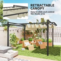 Outsunny 3 x 4m Aluminium Pergola, with Retractable Roof - Grey/Khaki(m-4)