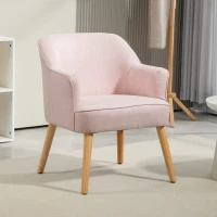 HOMCOM Butaca de Salón Moderna Sillón Individual Tapizado en Lino con Patas de Madera Carga 120 kg 64,5x65x79,5 cm Rosa(m-2)