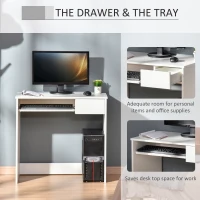 HOMCOM 80cm Compact Computer Desk with Keyboard Tray, Home Office Desk with Drawer for Bedroom Study, White(m-4)