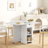 HOMCOM Table à manger pliante pour 2-4 personnes, table de cuisine pliante avec espace de rangement, Table extensible sur roues, Blanc(m-2)