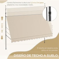 Outsunny Toldo Manual Retráctil con Manivela 350x120x210-300 cm con Altura Ajustable Impermeable y Anti-UV Arena(m-4)