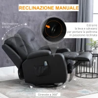 HOMCOM Poltrona Relax Reclinabile con 8 Punti Massaggio e Telecomando in Similpelle, 85x94x104cm, Nero(m-6)