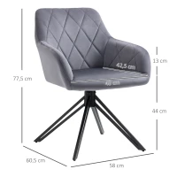 HOMCOM Akzentstuhl im Retro-Design Samtoptik 58 cm x 60,5 cm x 77,5 cm Stahl Grau(m-3)