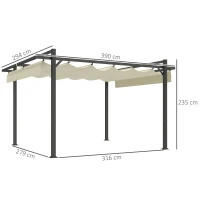 Outsunny 3 x 4m Aluminium Pergola, with Retractable Roof - Grey/Khaki(m-3)